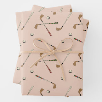 Vintage Retro Golf Golfer Club Ball Pattern Beige Wrapping Paper Sheet