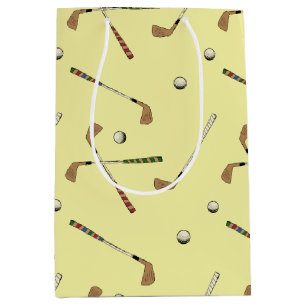 Vintage Retro Golf Golfer Club Ball Pattern Yellow Medium Gift Bag