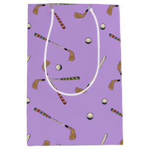 Vintage Retro Golf Golfer Clubs Balls Pattern Lila Medium Gift Bag
