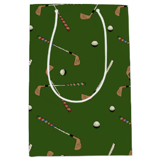 Vintage Retro Golf Golfer Clubs Balls Pattern Medium Gift Bag