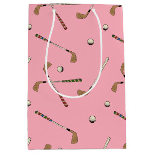 Vintage Retro Golf Golfer Clubs Balls Pattern Pink Medium Gift Bag