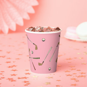 Vintage Retro Golf Golfer Clubs Balls Pattern Pink Paper Cups