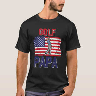 Vintage Retro Golf Papa Player American Flag Fathe T-Shirt