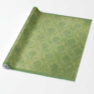Vintage Retro Green Damask Pattern Wrapping Paper