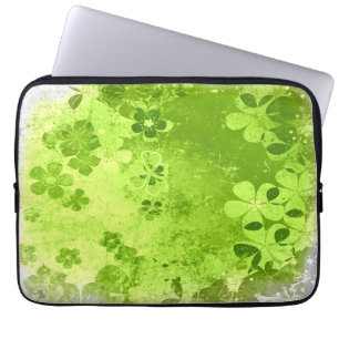 Vintage retro green lime floral pattern laptop sleeve