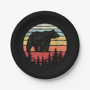 Vintage Retro Grizzly Bear Paper Plate