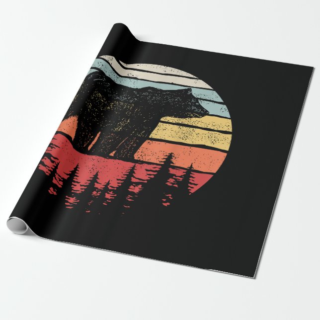 Vintage Retro Grizzly Bear Wrapping Paper (Unrolled)