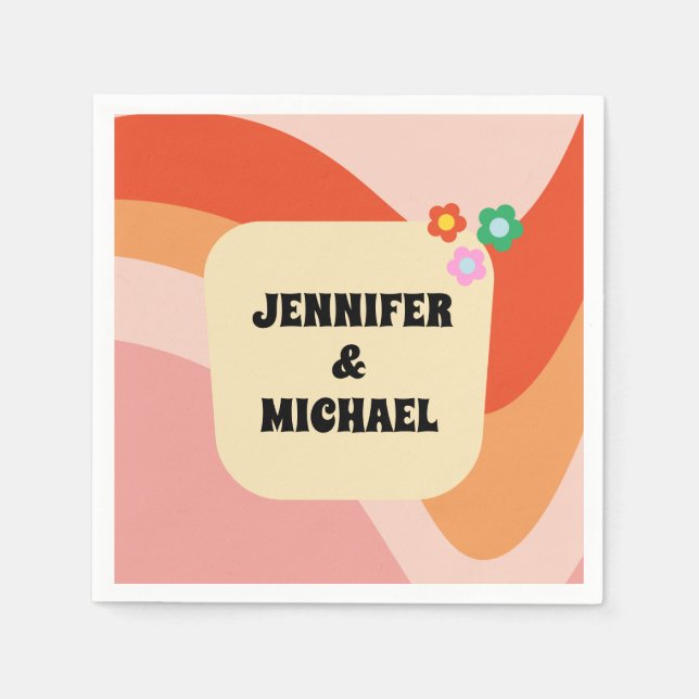 Vintage Retro Groovy Wedding-Party Napkins (Front)