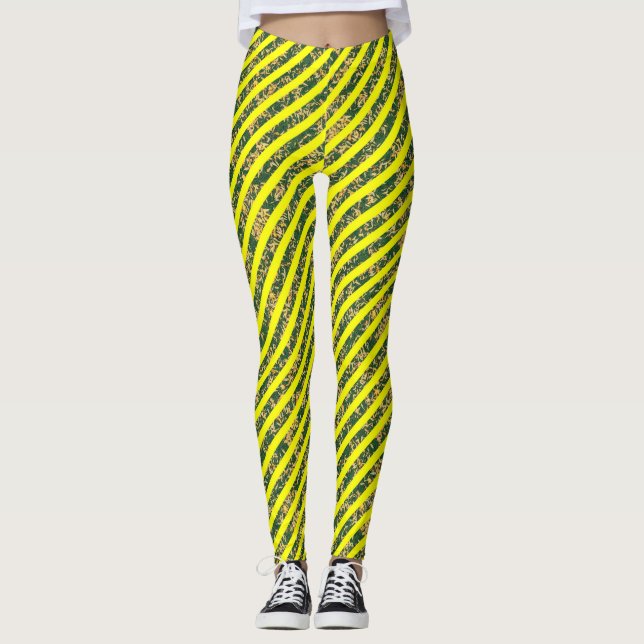 VINTAGE RETRO GROOVY YELLOW LEGGINGS LEGGINGS (Front)
