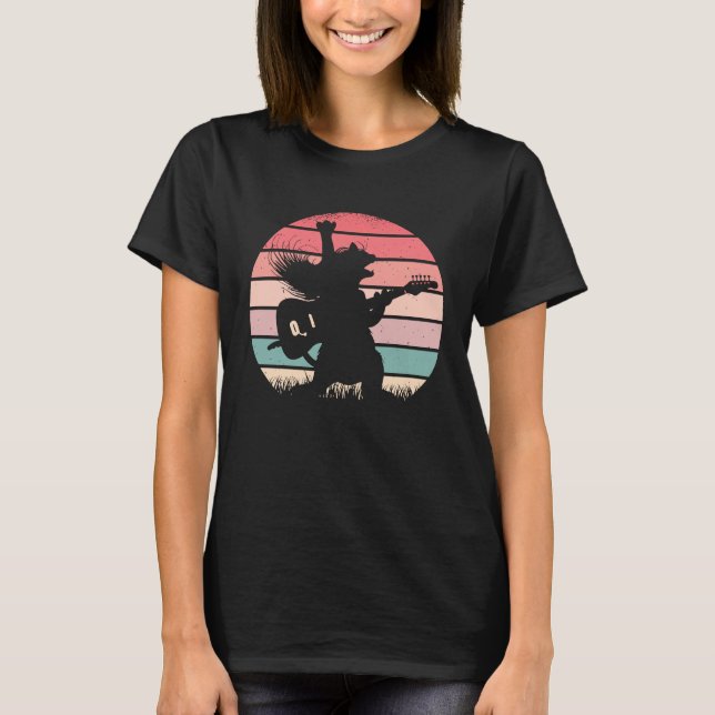 Vintage retro guitar cat skirt T-Shirt (Front)