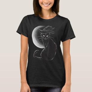 Vintage Retro Halloween Black Cat Witch Moon Scary T-Shirt