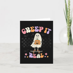Vintage Retro Halloween Creep it real Ghost Boy Fa Card