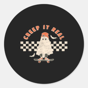 Vintage Retro Halloween Creep it real Ghost Boy Fa Classic Round Sticker