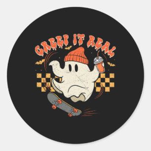 Vintage Retro Halloween Creep It Real Ghost Boy Fa Classic Round Sticker