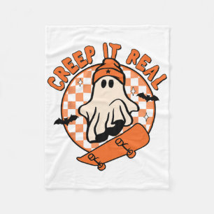 Vintage Retro Halloween Creep It Real Ghost Boy Fa Fleece Blanket
