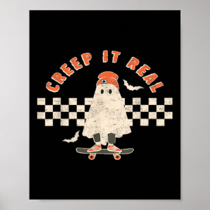 Vintage Retro Halloween Creep it real Ghost Boy Fa Poster