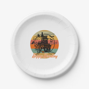 Vintage Retro Halloween Happy Haunting Witches Paper Plate