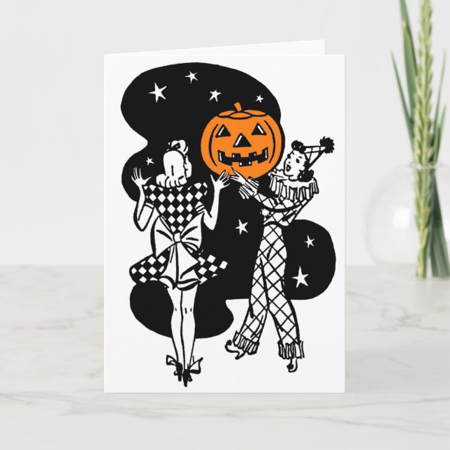 Vintage Retro Halloween Pumpkin Card (Front)
