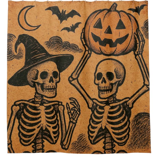 Vintage/Retro Halloween skeletons Shower Curtain (Front)