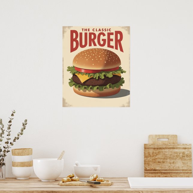 Vintage Retro Hamburger Diner Poster Art (Kitchen)