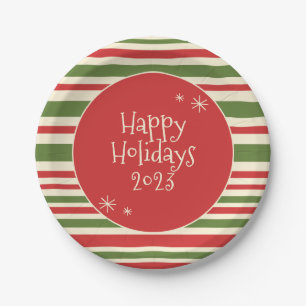 Vintage Retro Happy Holidays Stars & Stripes Paper Plate