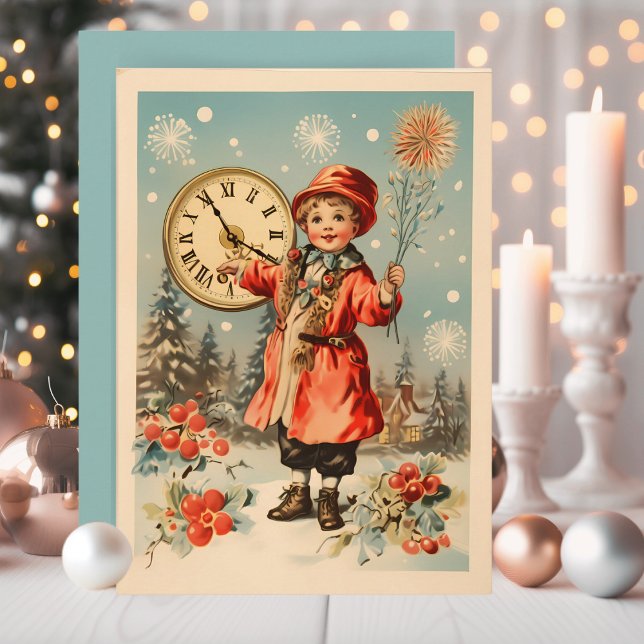 Vintage Retro Happy New Year Custom Holiday Card (Vintage Retro Happy New Year Custom Holiday Card. Just add your name and a personal message!)