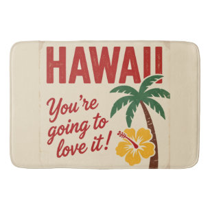 Vintage Retro Hawaiian Islands Travel Illustration Bath Mat