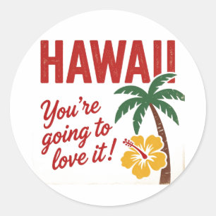 Vintage Retro Hawaiian Islands Travel Illustration Classic Round Sticker