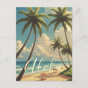 Vintage Retro Hawaiian Islands Travel Illustration Holiday Postcard