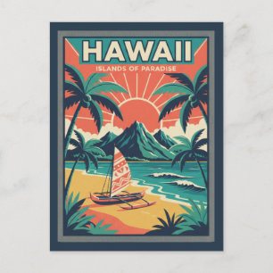 Vintage Retro Hawaiian Islands Travel Illustration Holiday Postcard