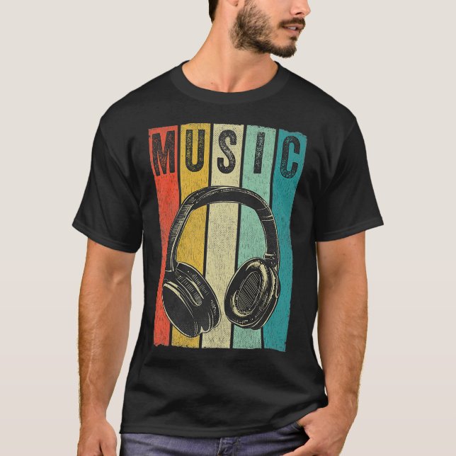 Vintage Retro Headphones DJ Producer Electronic T-Shirt (Front)