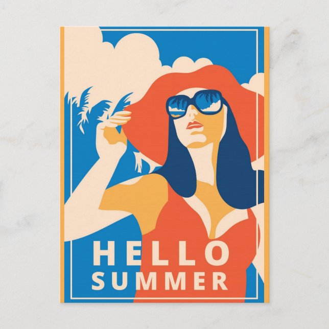 Vintage Retro Hello Summer Postcard (Front)