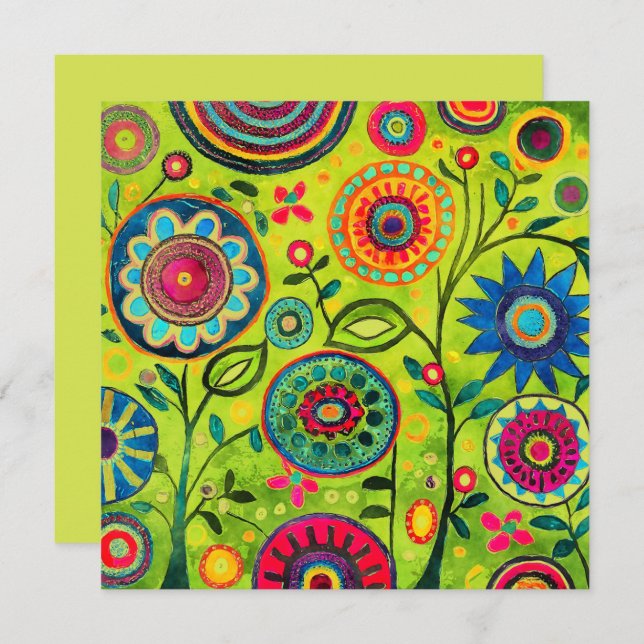 Vintage Retro Hippie Flower pattern Holiday Card (Front/Back)