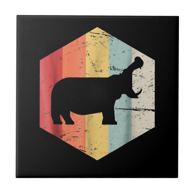 Vintage Retro Hippo Hippopotamus Lovers Gift Tile (Front)