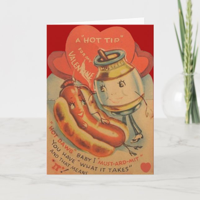 Vintage Retro Hot Dog Mustard Valentine Card (Front)
