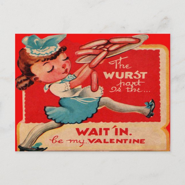 Vintage Retro Hot Dog Waitress Valentine Card (Front)