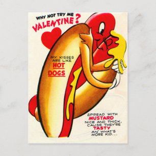 Vintage Retro Hot Dog's Kissing Valentine Card