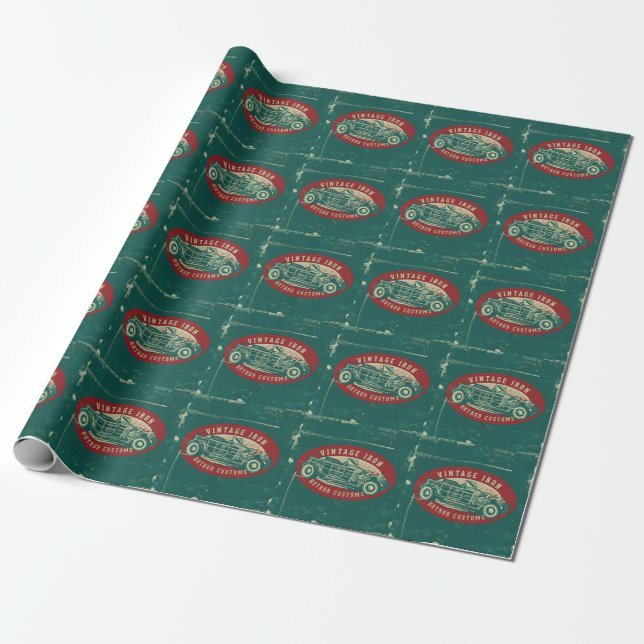 Vintage Retro Hot Rod Wrapping Paper (Unrolled)