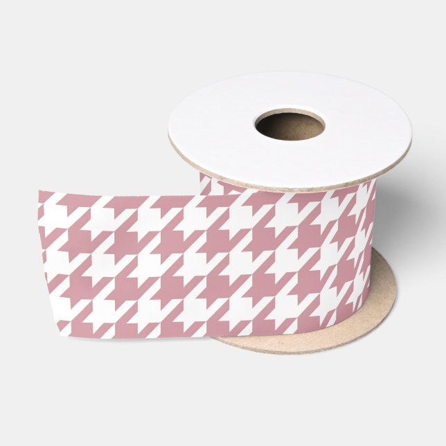 Vintage Retro Houndstooth Pattern Pink Satin Ribbon (Spool)