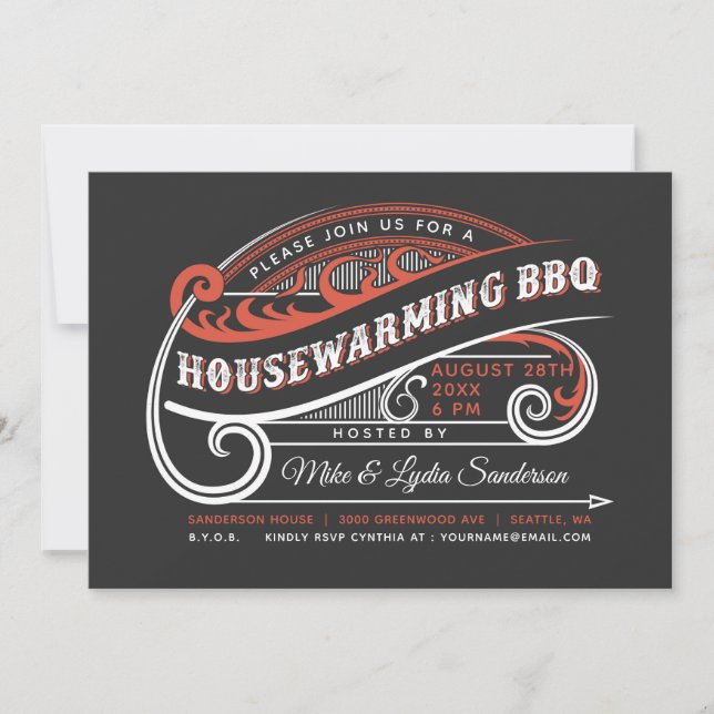 Vintage Retro Housewarming BBQ Invitations (Front)
