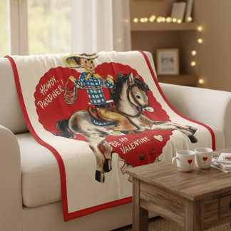 Vintage Retro "Howdy, Pardner!" Valentine Fleece Blanket