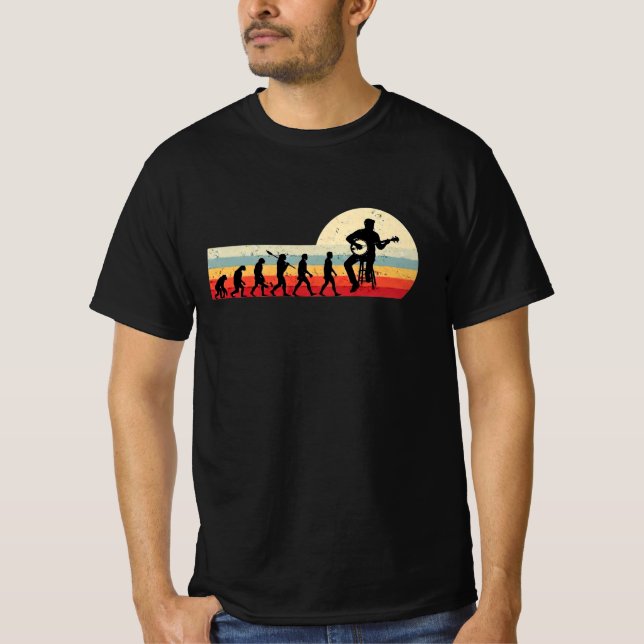 Vintage Retro Human Evolution Banjo Guitar T-Shirt (Front)