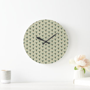 Vintage Retro Hummingbird Pattern Large Clock