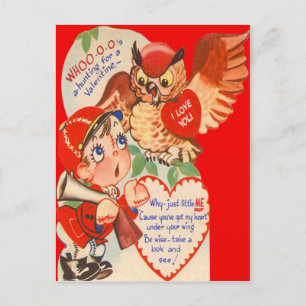 Vintage Retro Hunter & Owl Valentine Card