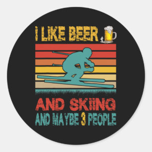 Vintage Retro I Like Beer And Skiing And Maybe 3 P Classic Round Sticker