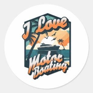 Vintage Retro I Love Motor Boating Funny Boater  Classic Round Sticker