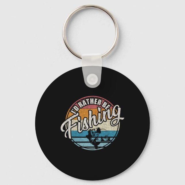 Vintage Retro I'd Rather Be Fishing  Key Ring (Front)