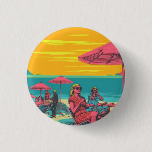 Vintage retro inspired badge, button, pin beach