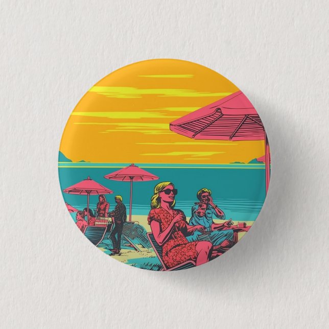 Vintage retro inspired badge, button, pin beach (Front)