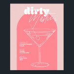 Vintage Retro Inspired Dirty Martini Recipe Pink a Poster<br><div class="desc">Vintage Retro Inspired Dirty Martini Recipe Pink and Dark Pink</div>